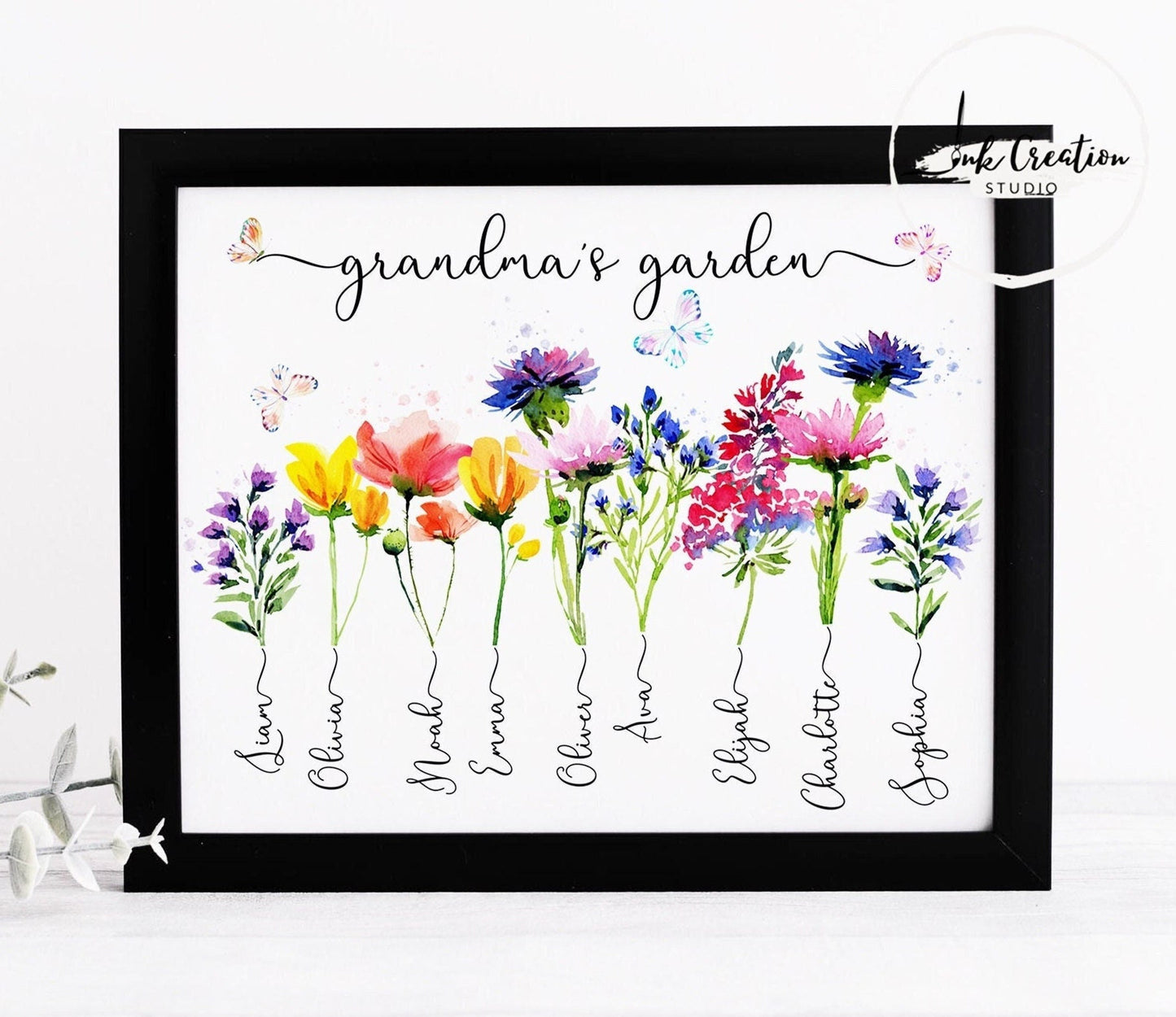 Personalized Grandma's Garden Digital Download - Custom Grandkids' Names with Matching Birth Flower Art