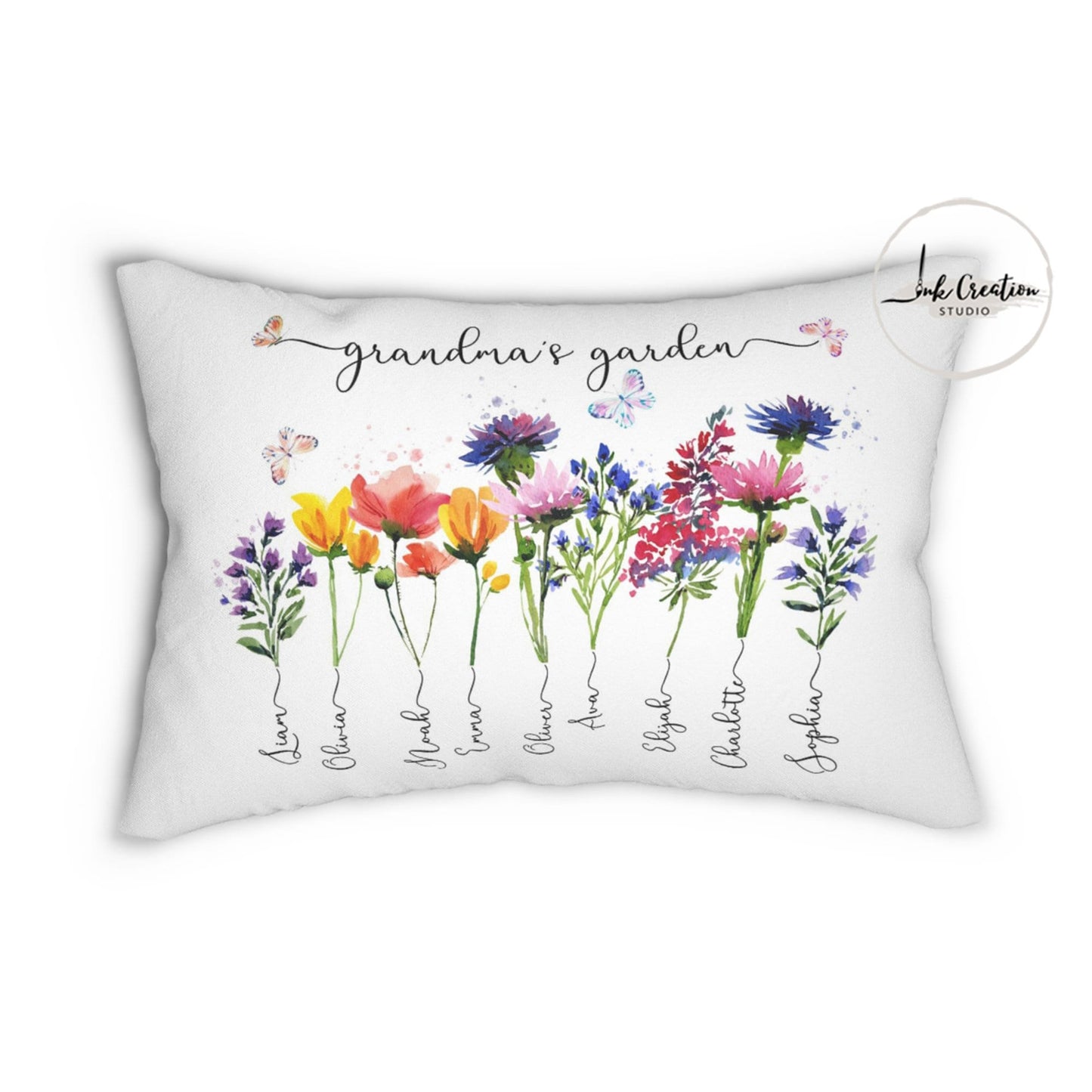 Grandma’s Garden Pillow – Personalized Birth Flowers with Grandkids’ Names | Custom Gift for Grandma