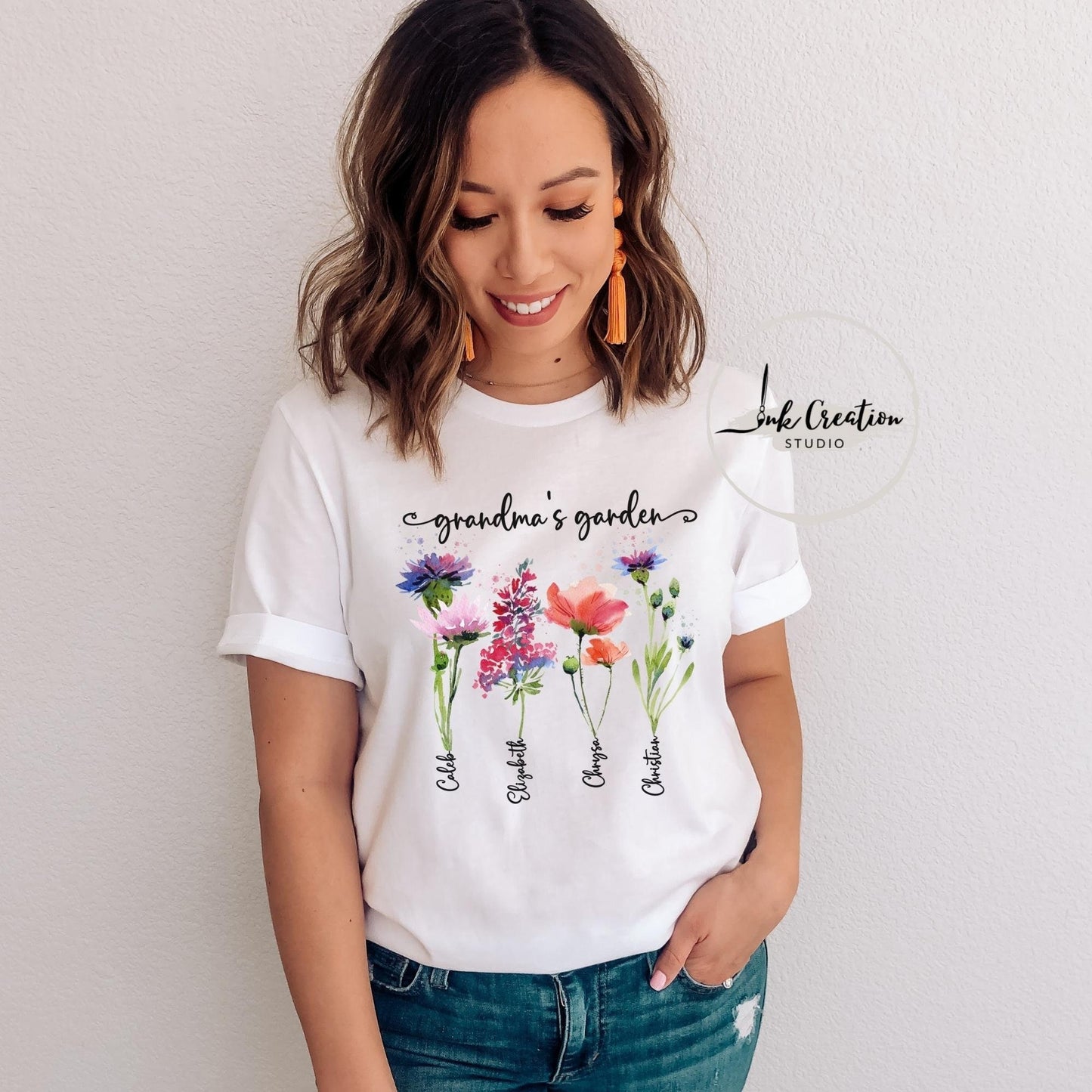 Grandma’s Garden Shirt – Personalized Birth Flowers with Grandkids’ Names | Custom Gift for Grandma
