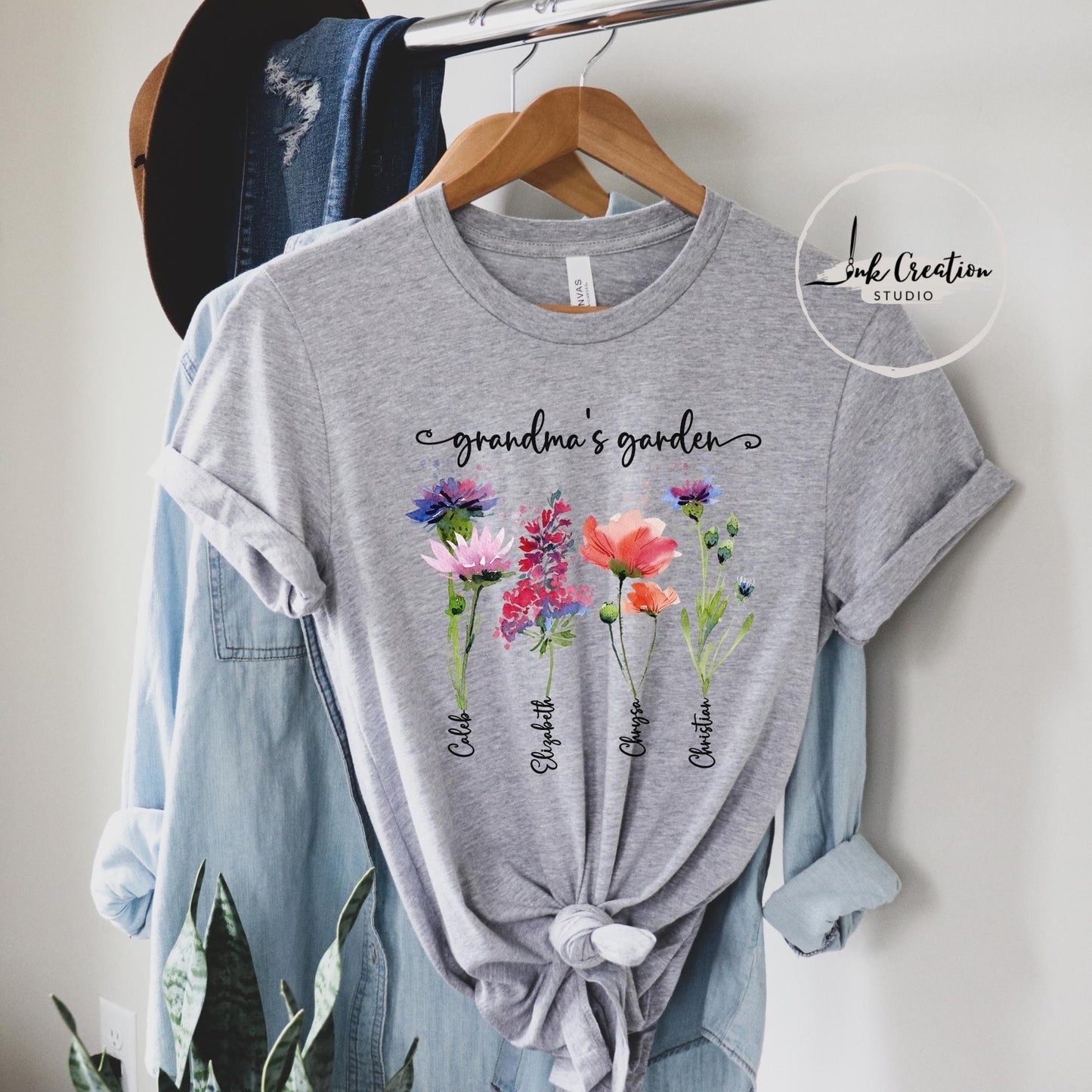 Grandma’s Garden Shirt – Personalized Birth Flowers with Grandkids’ Names | Custom Gift for Grandma
