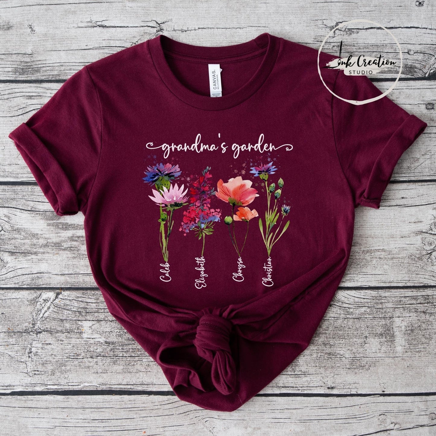 Grandma’s Garden Shirt – Personalized Birth Flowers with Grandkids’ Names | Custom Gift for Grandma