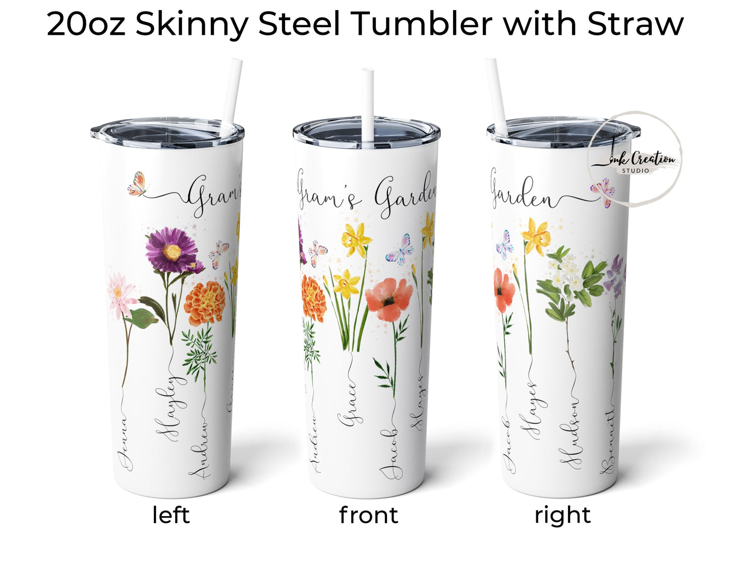 Grandma’s Garden Tumbler – Personalized Birth Flowers with Grandkids’ Names | Custom Gift for Grandma