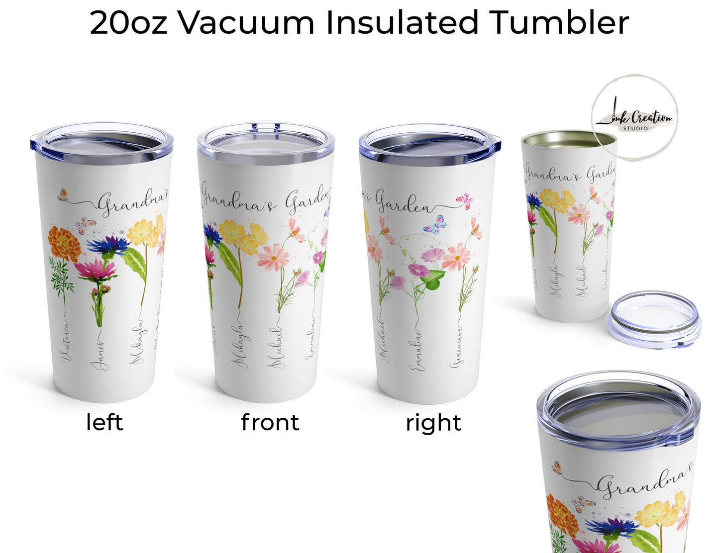 Grandma’s Garden Tumbler – Personalized Birth Flowers with Grandkids’ Names | Custom Gift for Grandma