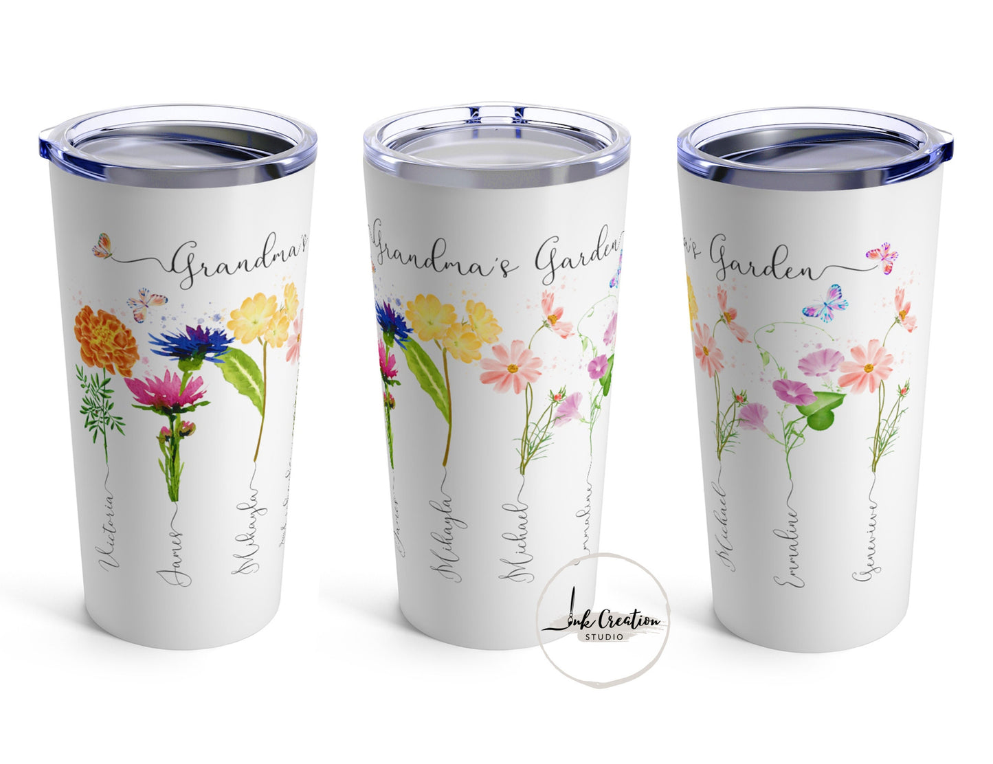 Grandma’s Garden Tumbler – Personalized Birth Flowers with Grandkids’ Names | Custom Gift for Grandma