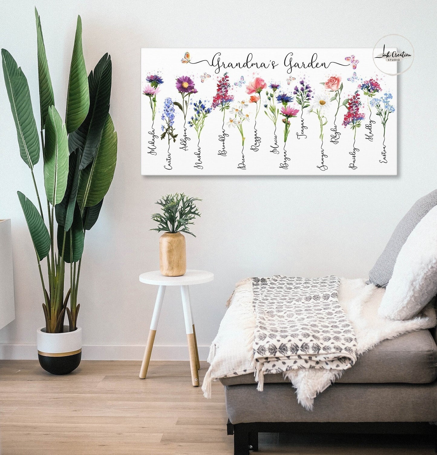Personalized Grandma's Garden Digital Download - Custom Grandkids' Names with Matching Birth Flower Art