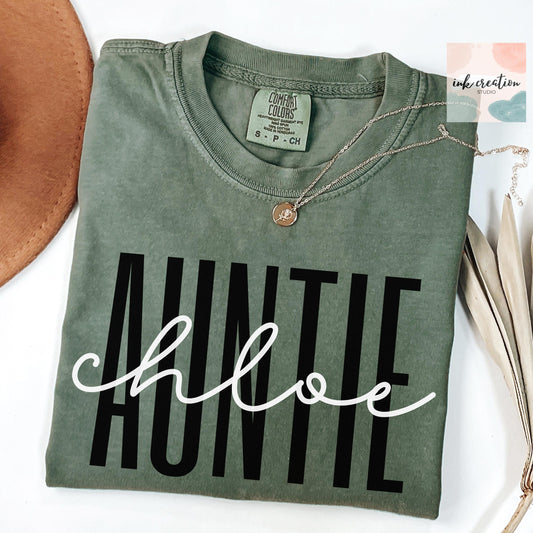 Personalized Auntie Shirt | Custom Name Comfort Colors Tee, New Aunt Gift & Pregnancy Announcement Shirt