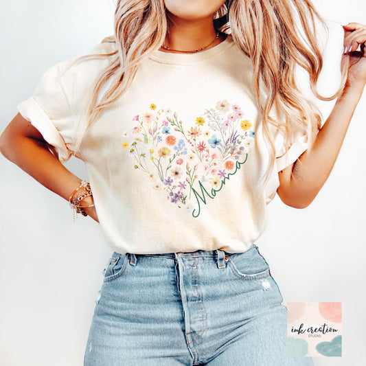 Bohemian Floral Mama Shirt | Comfort Colors Wildflower Mom Tee, Mother’s Day Gift for Mom or Mom-to-Be