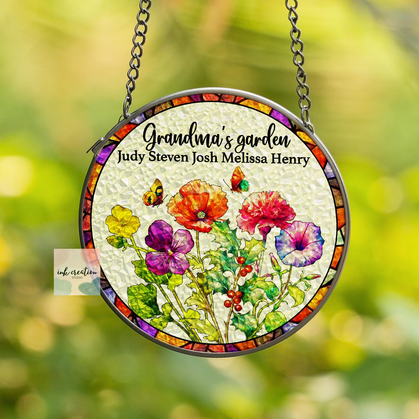 Grandma’s Garden Bouquet Suncatcher – Personalized Birth Flowers with Grandkids’ Names | Custom Gift for Grandma
