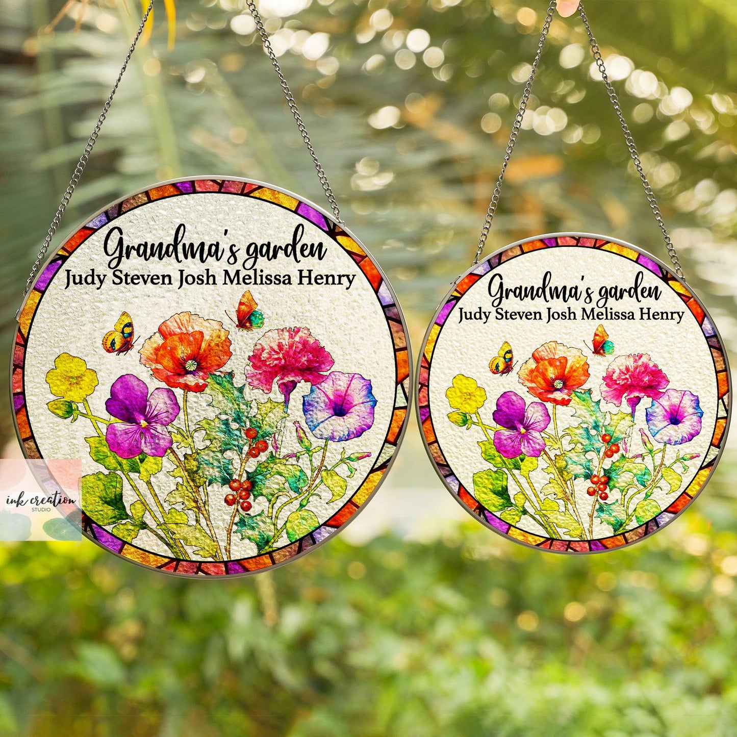 Grandma’s Garden Bouquet Suncatcher – Personalized Birth Flowers with Grandkids’ Names | Custom Gift for Grandma