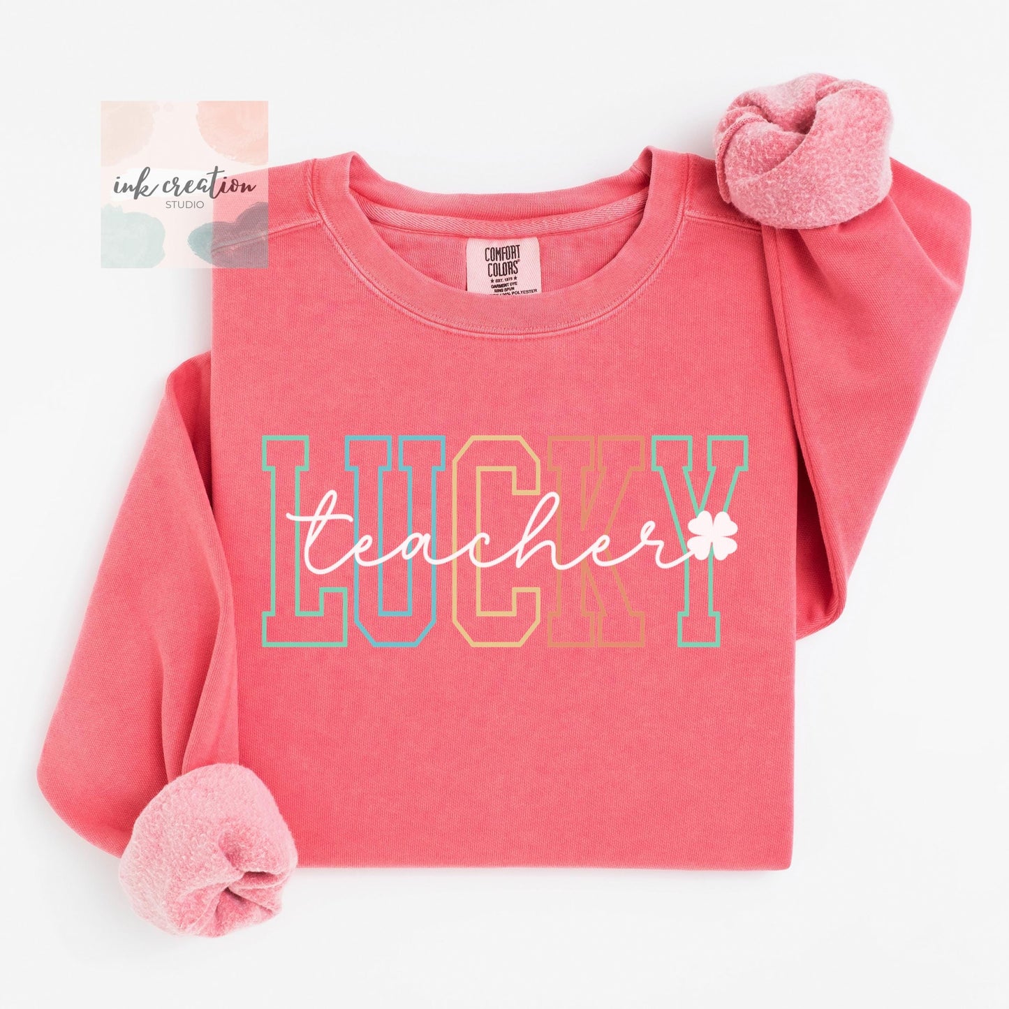 Lucky Teacher St Patrick's Day Sweatshirt | Comfort Colors Irish Shamrock Crewneck