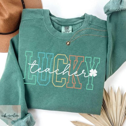 Lucky Teacher St Patrick's Day Sweatshirt | Comfort Colors Irish Shamrock Crewneck