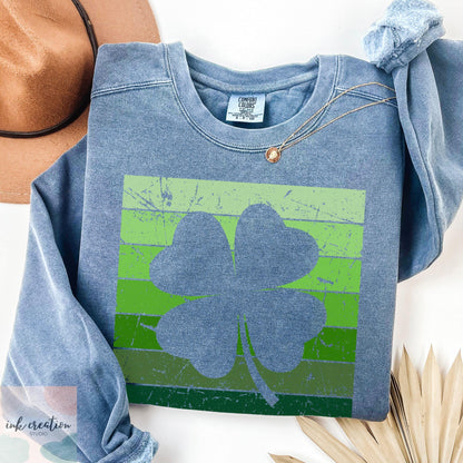 Retro Shamrock Sweatshirt – St. Patrick's Day Comfort Colors Crewneck | Irish Pride Gift, Vintage St Paddy's Day Shirt, Unisex Lucky Clover Sweater