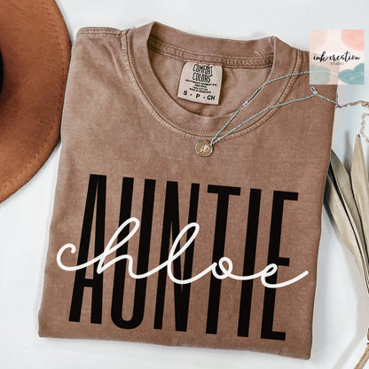 Personalized Auntie Shirt | Custom Name Comfort Colors Tee, New Aunt Gift & Pregnancy Announcement Shirt