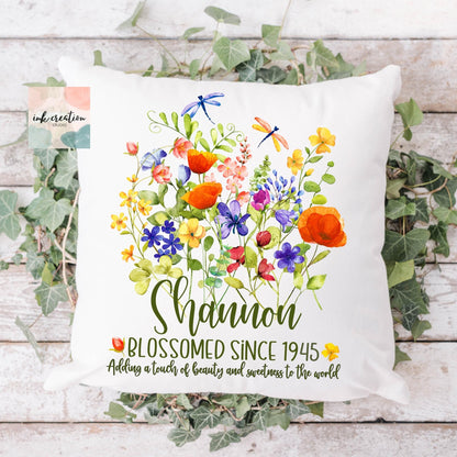 80th Birthday Pillow | Personalized Wildflower Gift for Her