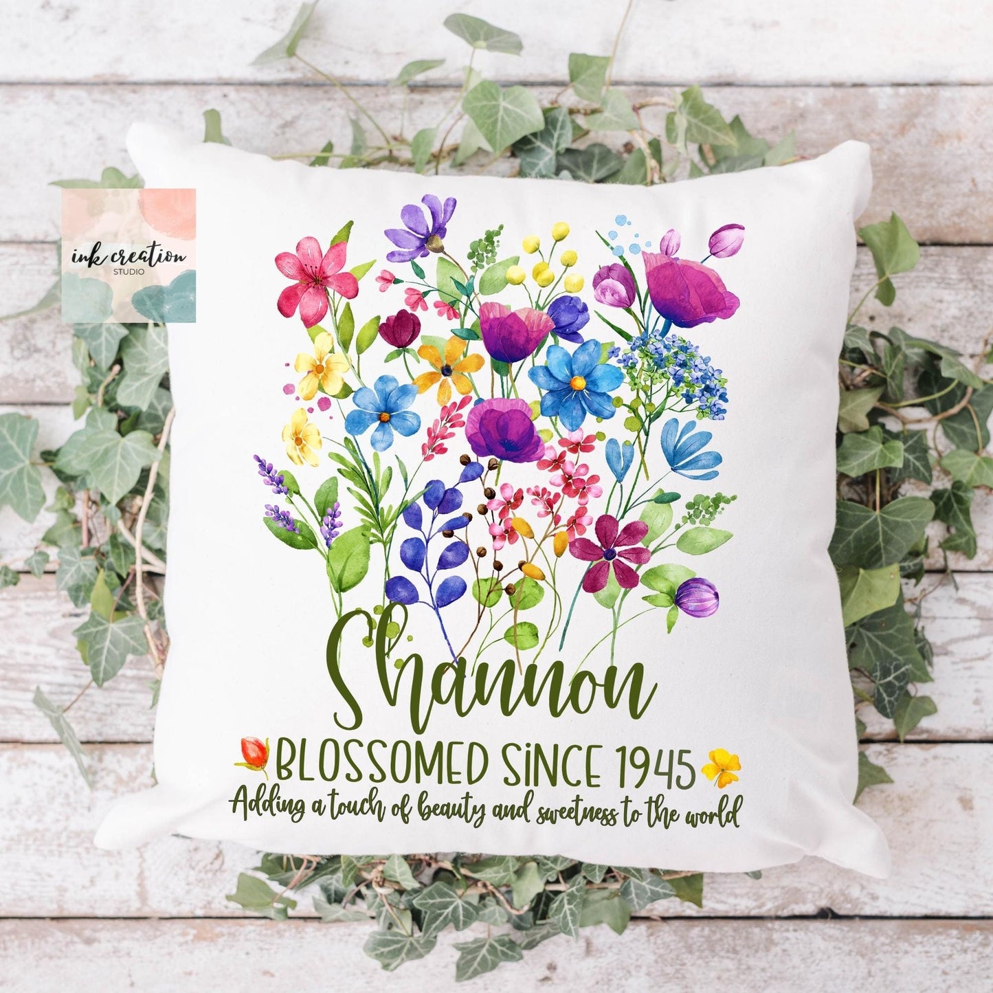 80th Birthday Pillow | Personalized Wildflower Gift for Her