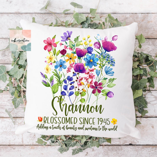 80th Birthday Pillow | Personalized Wildflower Gift for Her