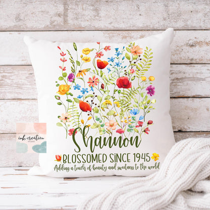 80th Birthday Pillow | Personalized Wildflower Gift for Her
