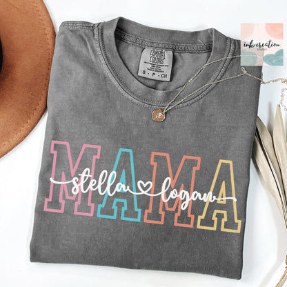 Comfort Colors Custom Mama Shirt with Kids Names | Personalized Mom Shirt | Mother's Day Gift