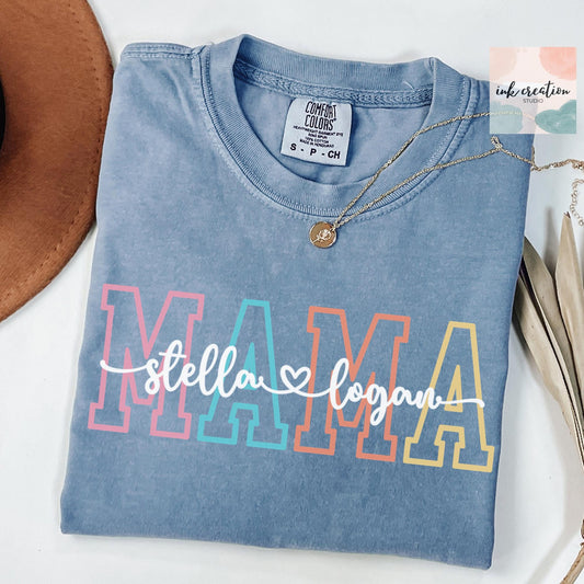 Comfort Colors Custom Mama Shirt with Kids Names | Personalized Mom Shirt | Mother's Day Gift