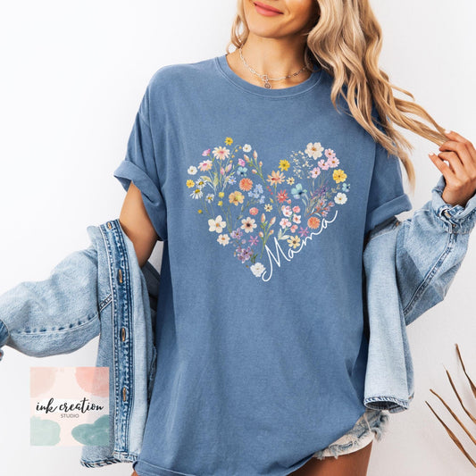 Bohemian Floral Mama Shirt | Comfort Colors Wildflower Mom Tee, Mother’s Day Gift for Mom or Mom-to-Be