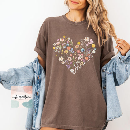 Bohemian Floral Mama Shirt | Comfort Colors Wildflower Mom Tee, Mother’s Day Gift for Mom or Mom-to-Be