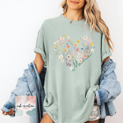 Bohemian Floral Mama Shirt | Comfort Colors Wildflower Mom Tee, Mother’s Day Gift for Mom or Mom-to-Be