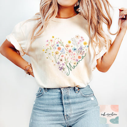 Bohemian Floral Mama Shirt | Comfort Colors Wildflower Mom Tee, Mother’s Day Gift for Mom or Mom-to-Be