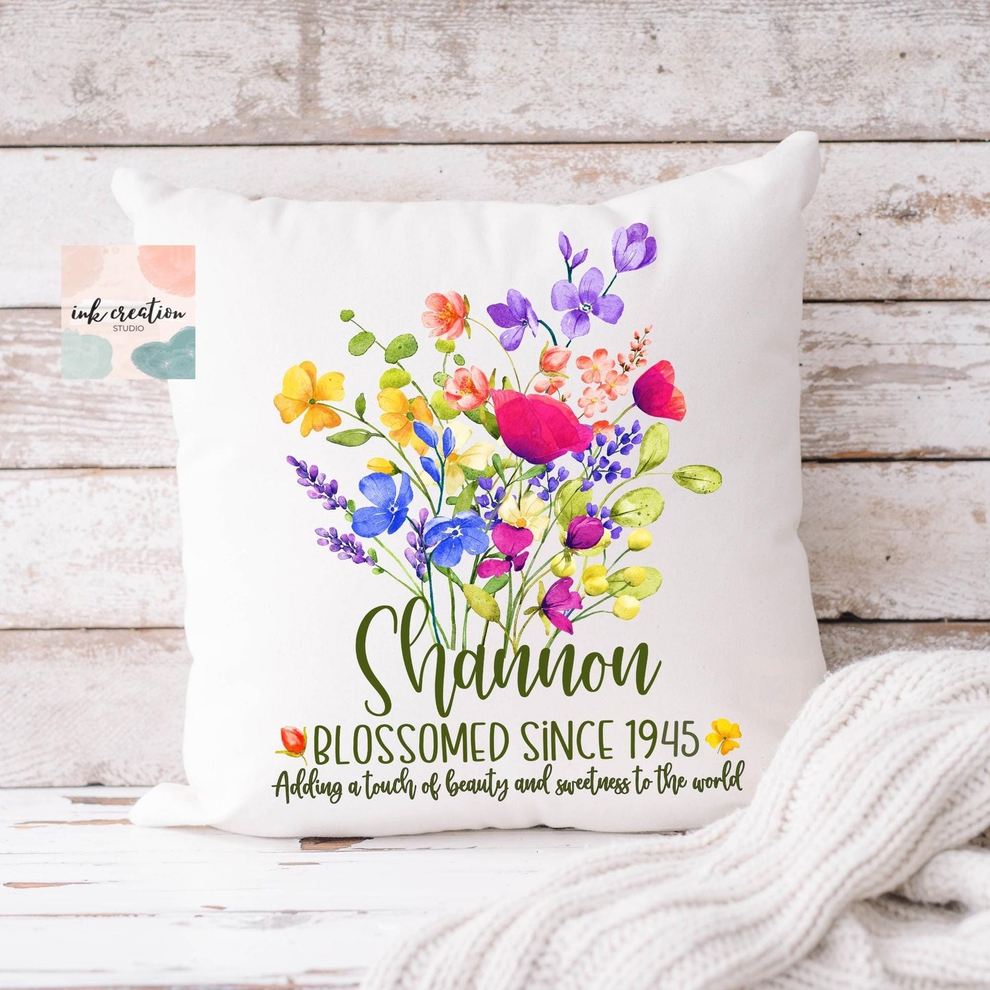 80th Birthday Pillow | Personalized Wildflower Gift for Her