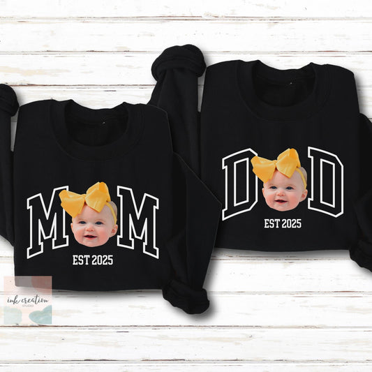 Custom Mom and Dad Sweatshirt Baby Face