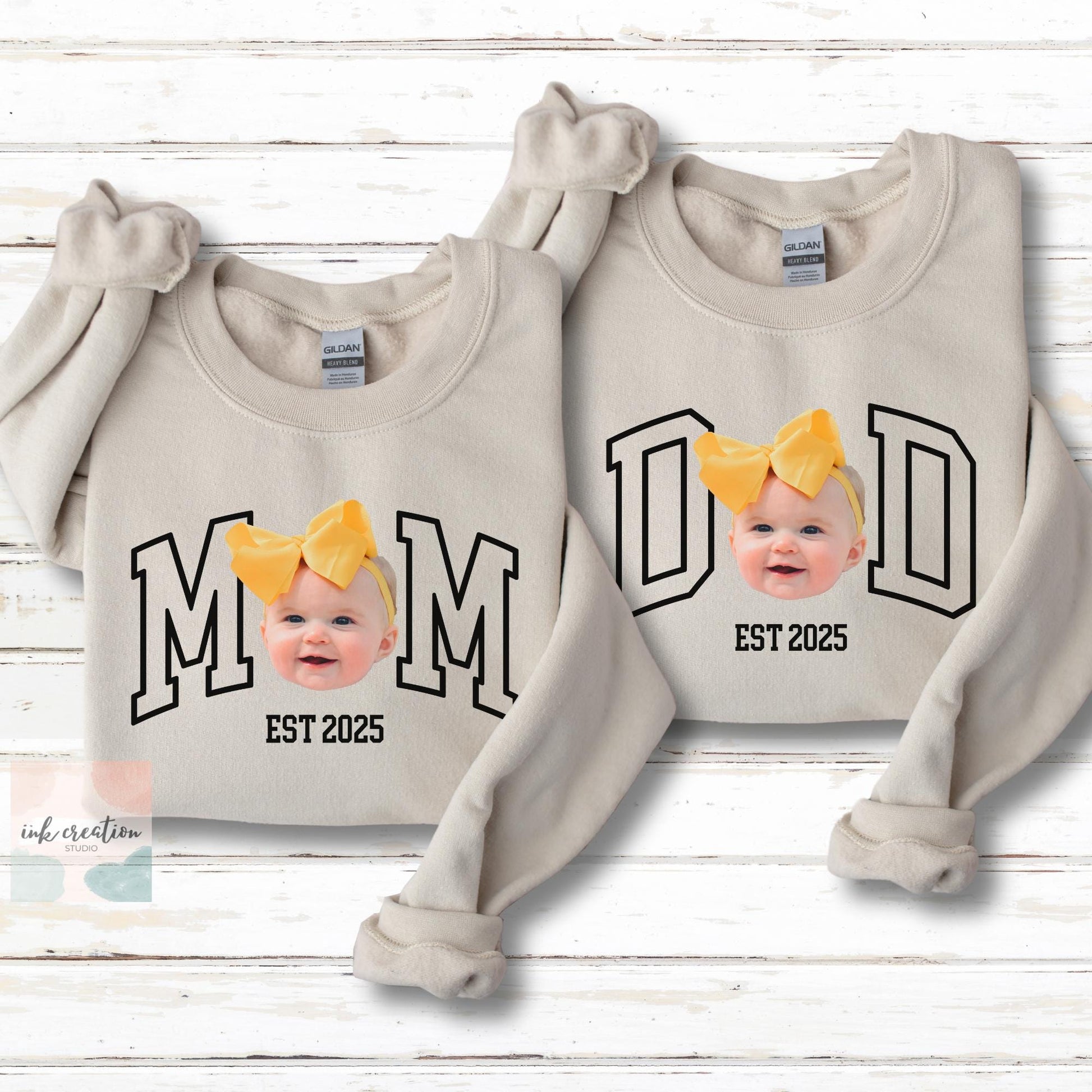 Custom Mom and Dad Sweatshirt Baby Face