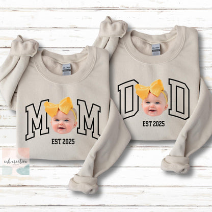 Custom Mom and Dad Sweatshirt Baby Face