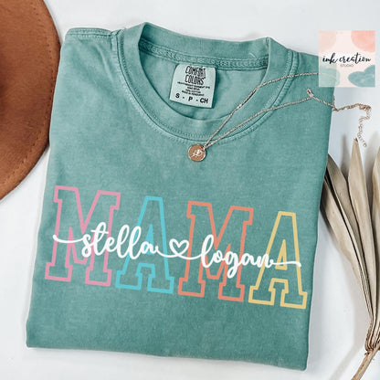 Comfort Colors Custom Mama Shirt with Kids Names | Personalized Mom Shirt | Mother's Day Gift