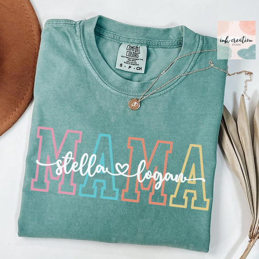 Comfort Colors Custom Mama Shirt with Kids Names | Personalized Mom Shirt | Mother's Day Gift