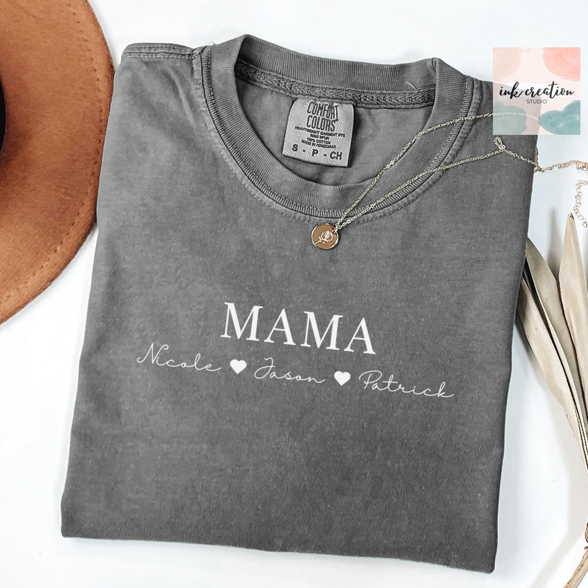 Custom Mama Shirt with Kids Names Comfort Colors