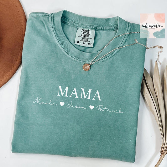 Custom Mama Shirt with Kids Names Comfort Colors